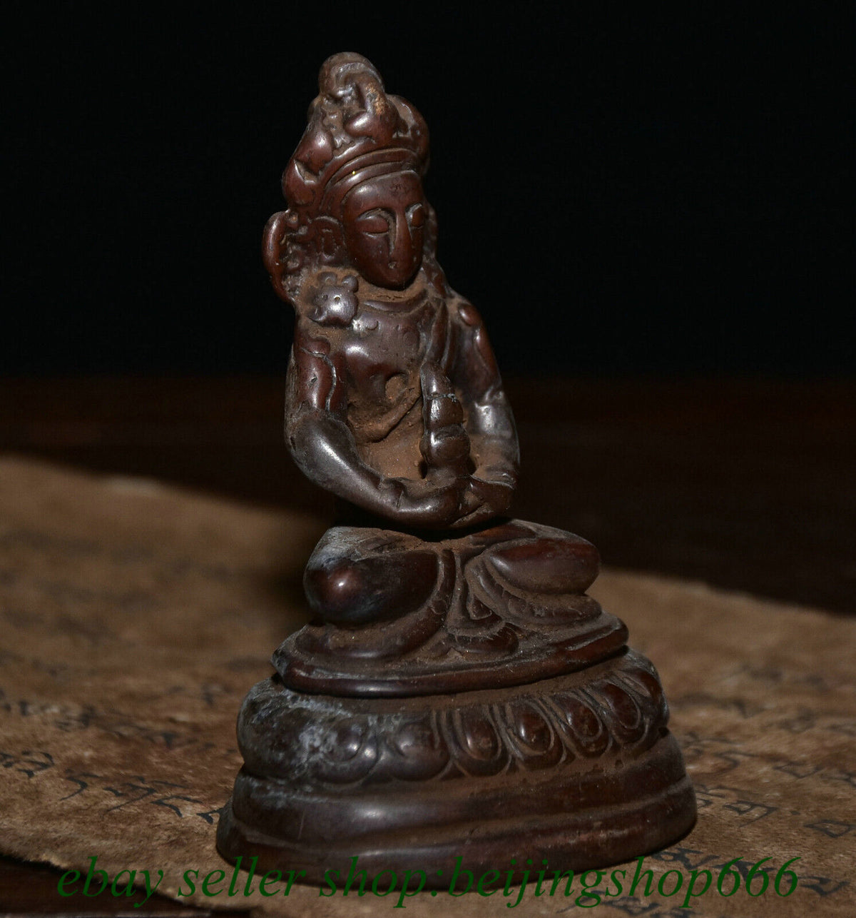 3.2" Old Tibet Tibetan Bronze Amitayus longevity God Goddess Statue