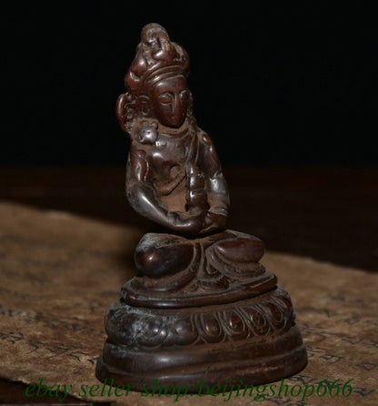 3.2" Old Tibet Tibetan Bronze Amitayus longevity God Goddess Statue