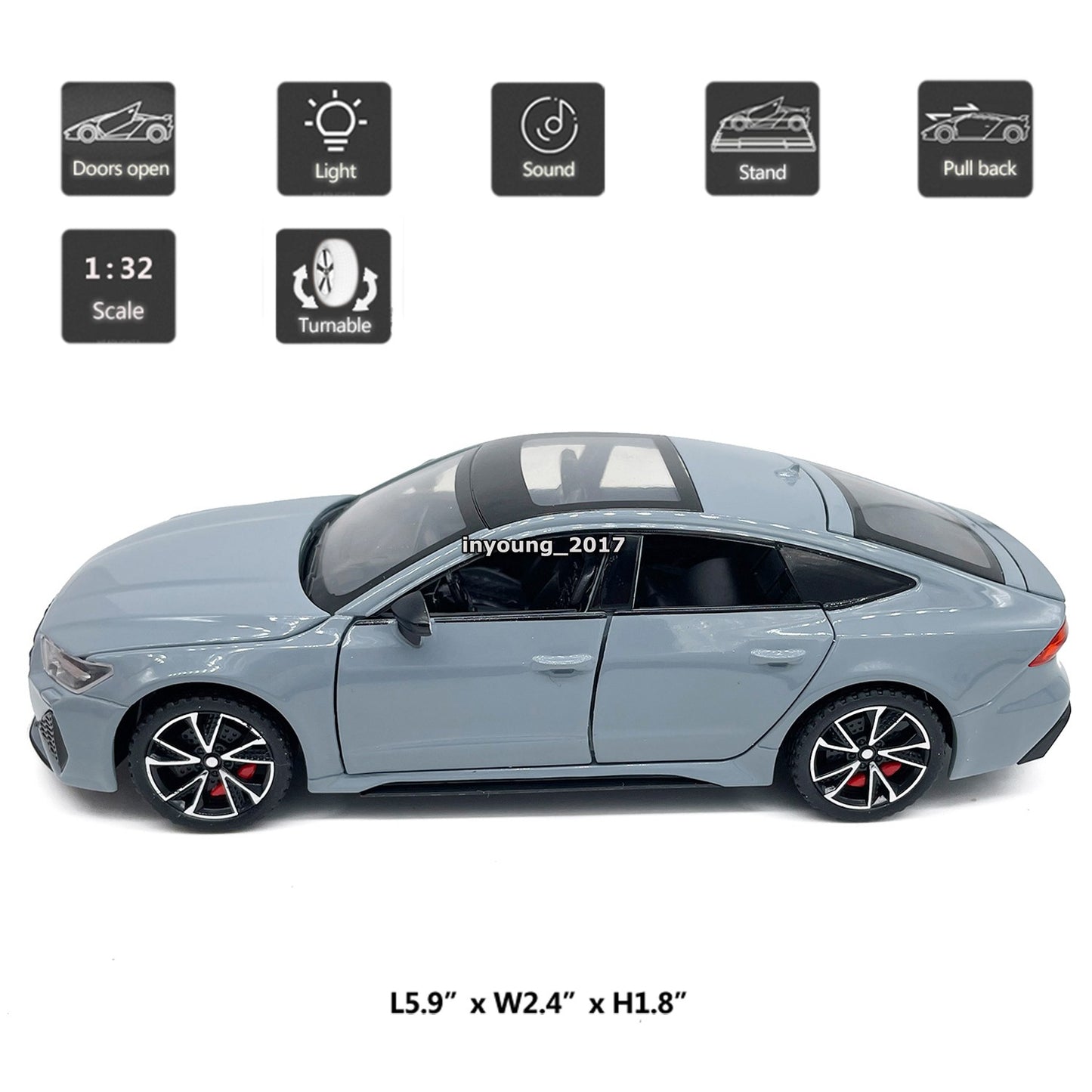 1/32 Audi RS7 Model Car Diecast Toy Cars Doors Open Pull Back Metal Vehicle Gray