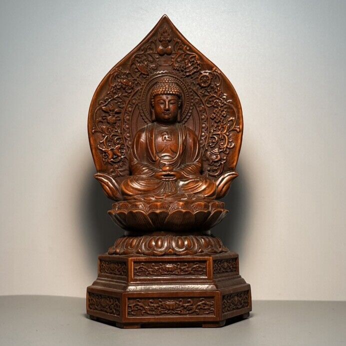 Vintage Chinese Antique Wooden Carving Medicine Buddha Statue Wood Sculpture Art