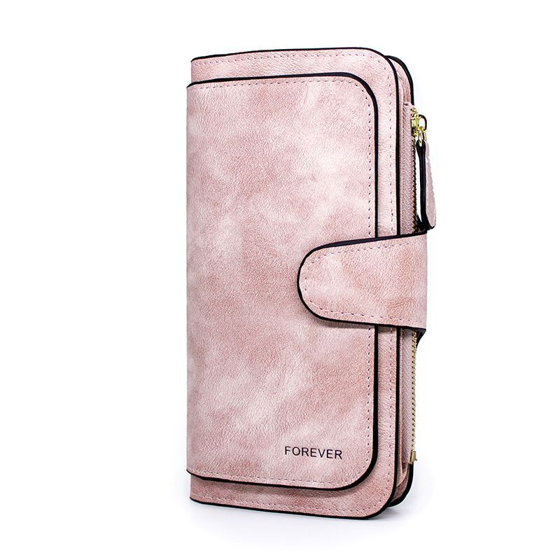 Synthetic Leather Wallet Zipper Long Card Holder Coin Purse Bag 19*10*2.5cm Pink