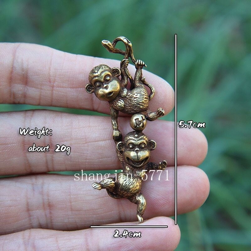 Antique Copper Climbing Monkey Figurine Miniature Ornament Hanging Brass Funny