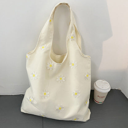 Lace Mesh Butterfly Water Grass Tote Bag Lace Daisy Embroidered Canvas Handbags