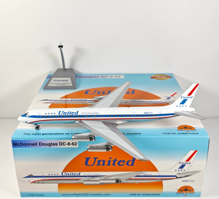 1:200 InFlight United DC-8-62 N8971U Passenger Airplane Diecast Plane Model