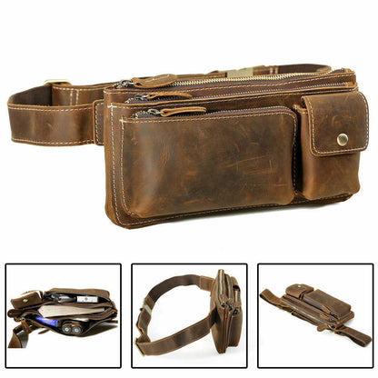 Men Real Leather Bum Waist Belt Bag Fanny Pack Sports Travel Running Pouch