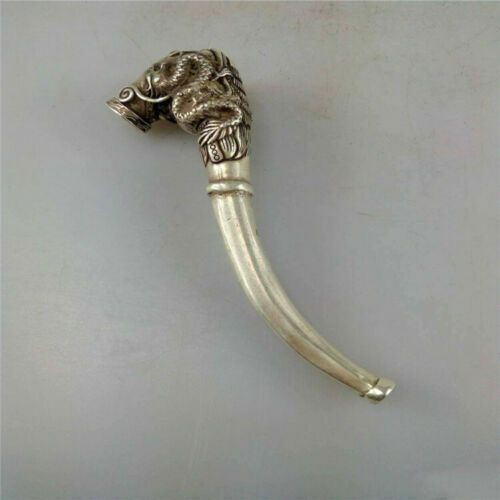 Chinese Old Xizang Silver and Bronze Smoking Tool Statue Sacred Faucet Pipe -