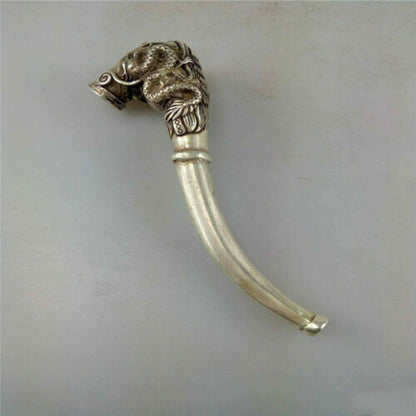 Chinese Old Xizang Silver and Bronze Smoking Tool Statue Sacred Faucet Pipe -