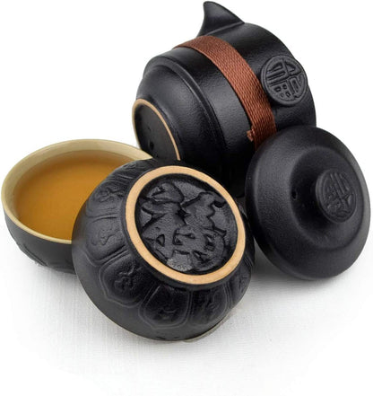 Travel Set KungFu Tea Black 200ml Pot Cups with Black Portable Packaging Bag
