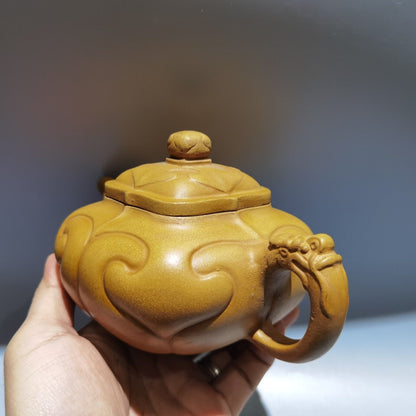Vintage Chinese Yixing Purple Clay Teapot Zisha Ceremony Carving Collectible Art