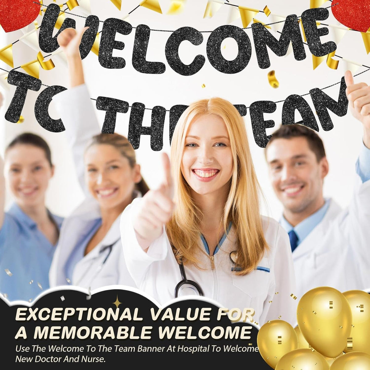 Pre Strung Welcome to the Team Banner with Two Heart Signs, NO DIY, Glitter Welc