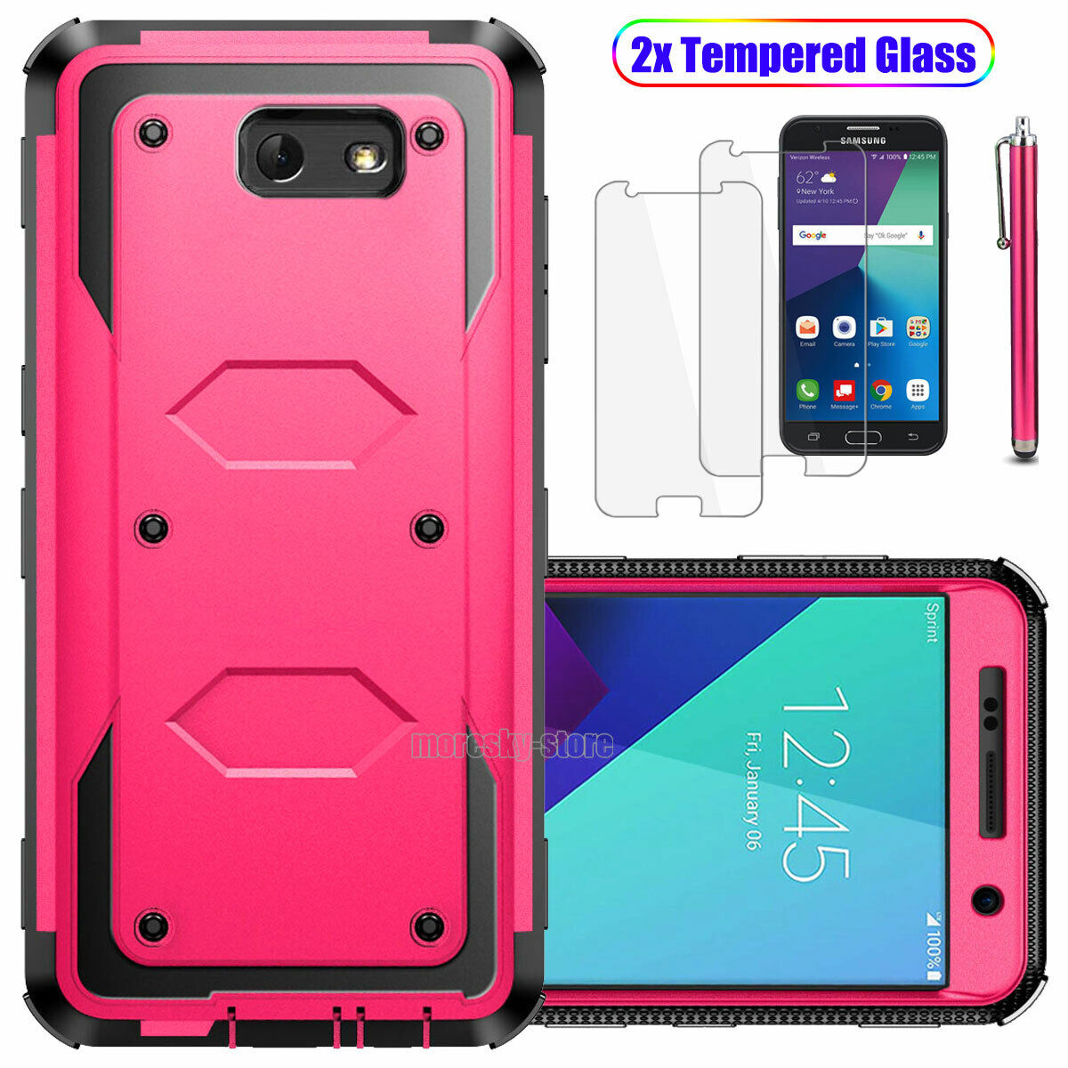 Samsung Galaxy J7 (2017) Dual Layer Rubber Case Cover / Tempered Glass Protector