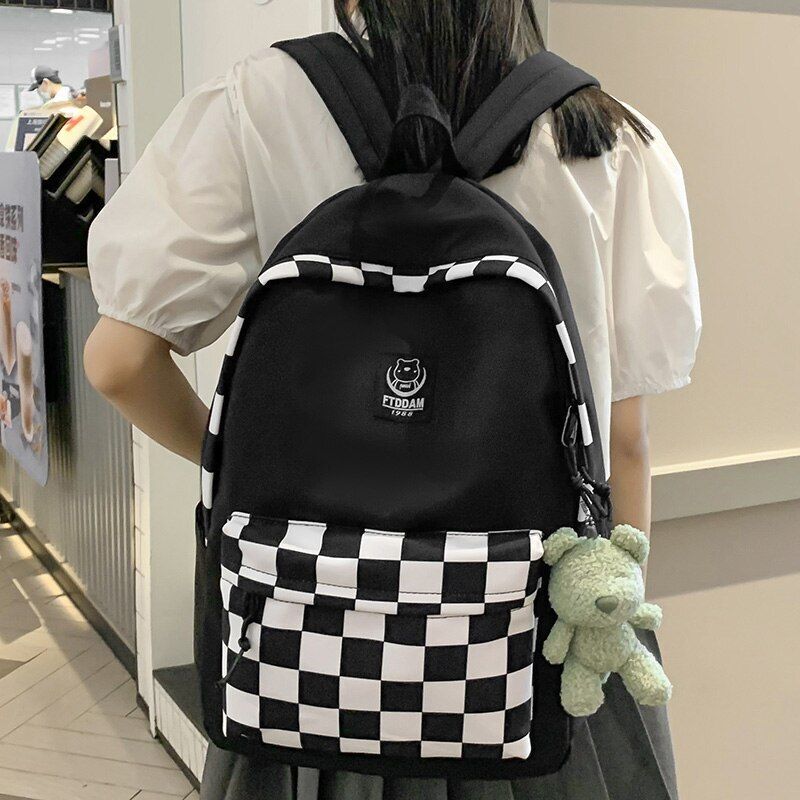 Plaid Backpack Traveling School Bag Laptop College Book Bag 30*14*44CM Green/Red