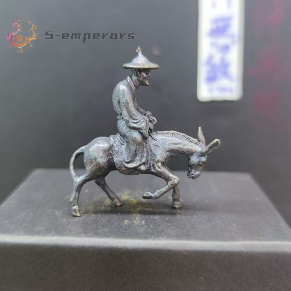 Chinese Bronze Copper Statue Hand Carved Donkey rider Figurine