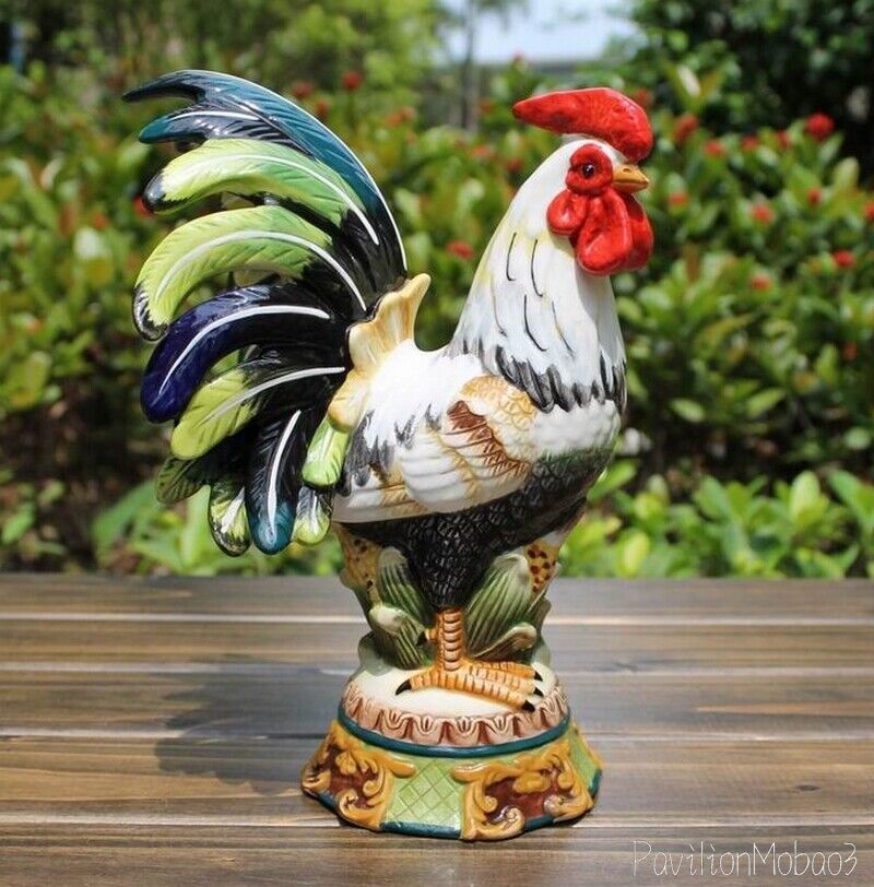 Chinese Feng Shui Porcelain Rooster Statue Cock Figurine Craft Home Decor