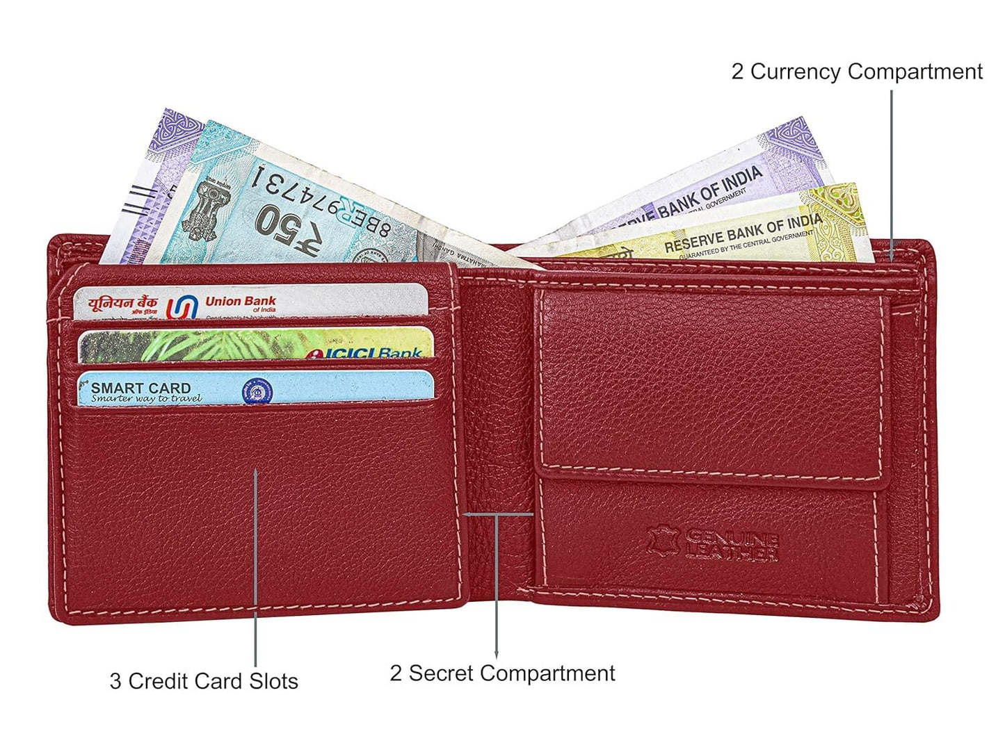 New Red Bi-Fold Leather Men's Wallet RFID Protection Gift Item