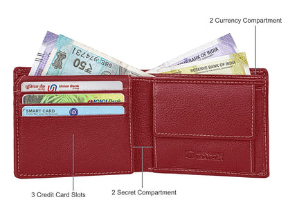 New Red Bi-Fold Leather Men's Wallet RFID Protection Gift Item