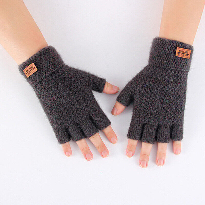 Winter Alpaca Wool Fingerless Gloves Thermal Men Knitted Half Finger Mitten Lot
