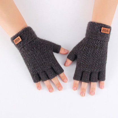 Winter Alpaca Wool Fingerless Gloves Thermal Men Knitted Half Finger Mitten Lot