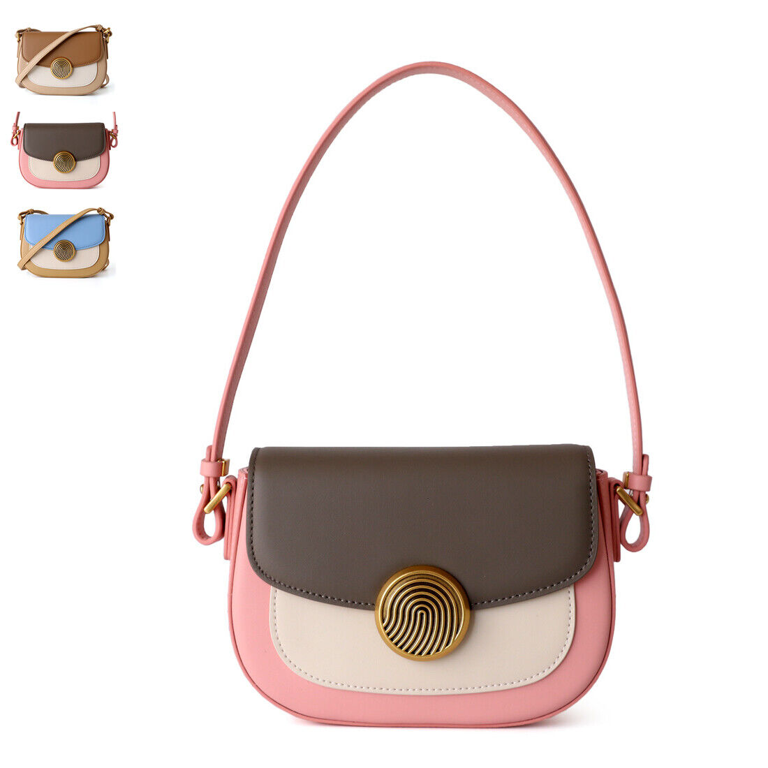 Real Leather Colorblock Small Flap Saddle Shoulder Bag Handbag Purse Crossbody