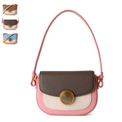 Real Leather Colorblock Small Flap Saddle Shoulder Bag Handbag Purse Crossbody