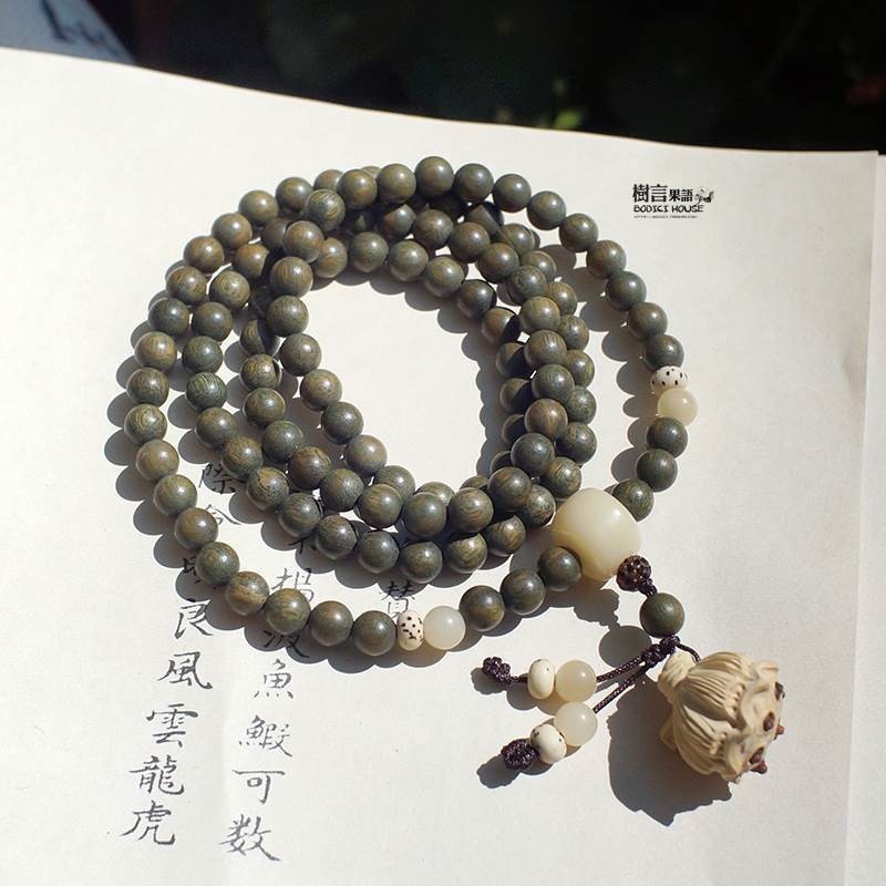 Handmade Green Sandalwood 108 Beads Bracelet 8mm Multi Layer Lotus Pendant Mala