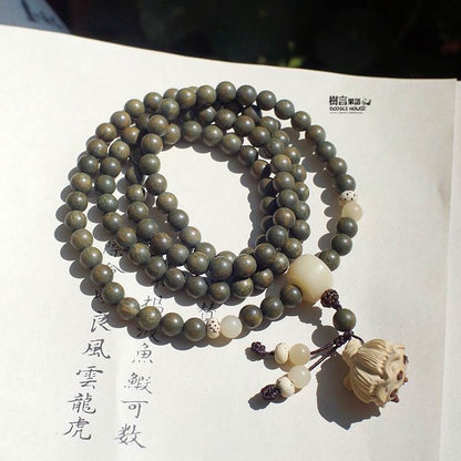Handmade Green Sandalwood 108 Beads Bracelet 8mm Multi Layer Lotus Pendant Mala