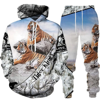Printed Hoodie + Pants Suit Men/Women 2 Pcs Sportwear Tracksuit Set Winter Men's