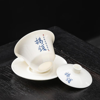 Jade Ceramics Gaiwan Teacup 95ml 3.2oz White Porcelain Kungfu Tea Set