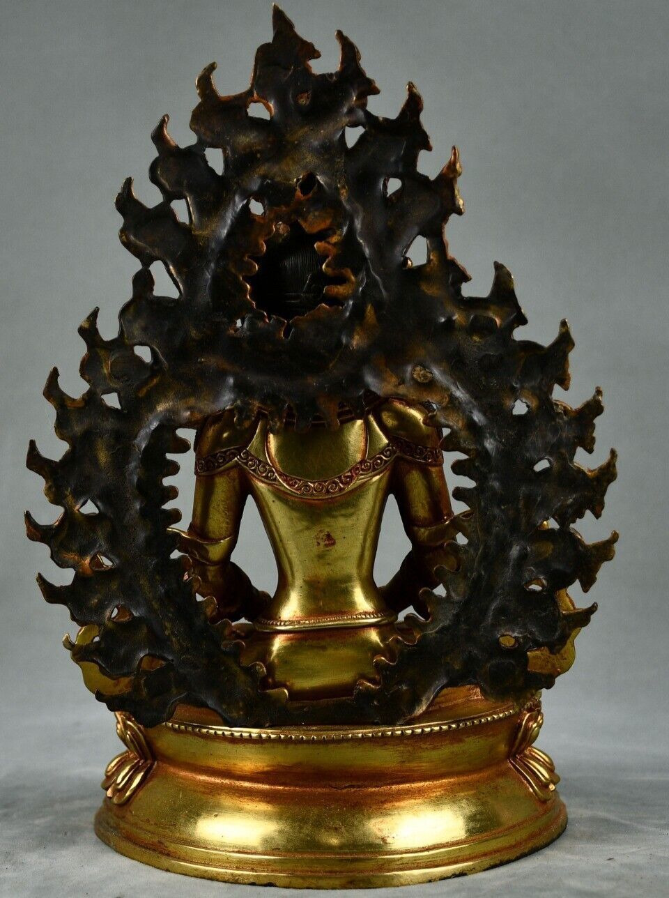 10" Antique Tibetan Buddhism Temple Bronze Gilt Amitabha Longevity Buddha Statue