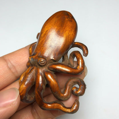 lovely Netsuke Chinese Boxwood Handwork Octopus Statue tea pet fengshui Art deco