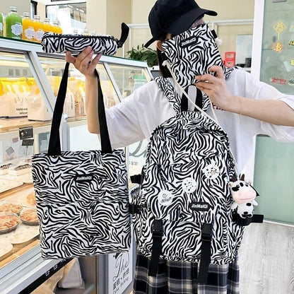 4PCS Set Backpacks Nylon Waterproof Schoolbag Traveling Bags 43*12*28 CM Black