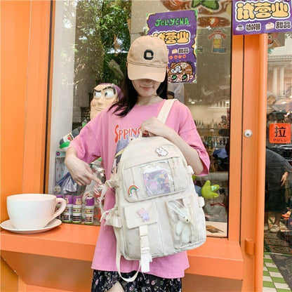 Schoolbag College Students Backpack 29*13*41 CM Strap 80CM Nylon Green/Pink Bags