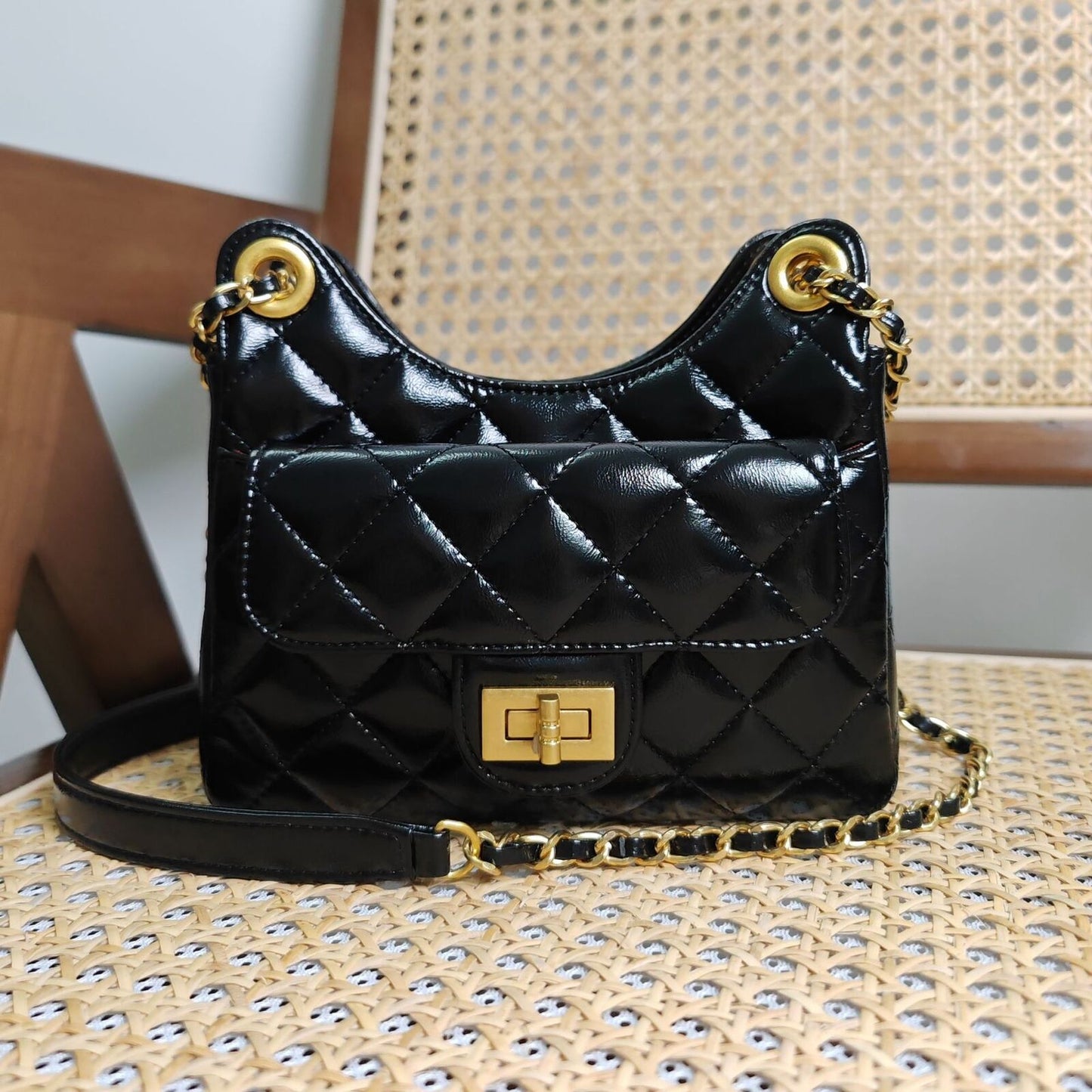 Small Mini Quilted Real Leather Shoulder Bag Hobo Crossbody Clutch Purse Chain