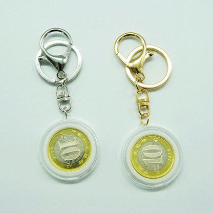 2PCS Coins Holder Keychain Capsule Storage Box Key Ring For 30mm Round Coin j