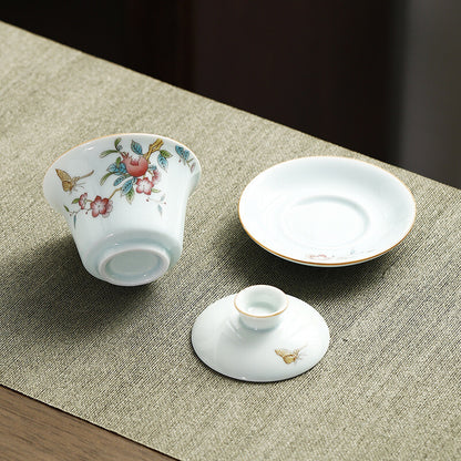 Ceramic Gaiwan Handpainted Tureen Porcelain Cup Bowl Saucer Sancai Tea Bowl New