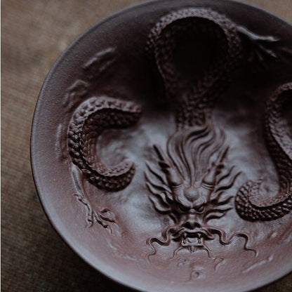 Handmade Tea Cup Dragon Carved Relief Master Cup Yixing Zisha Purple Clay 60Ml