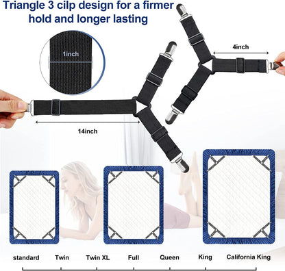 4Bed Sheet Fasteners Adjustable Elastic Suspenders Straps Mattress Covers Clips