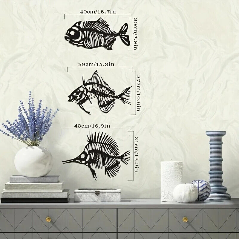 Metal Crafts Marine Fish Fishbone Ornaments Pendant Silhouette Iron Crafts