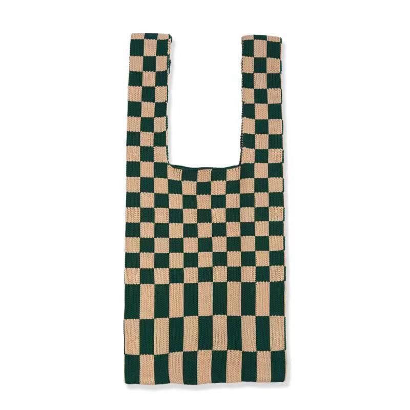 Plaid Twill Shoulder Wrist Underarm Bag Wool Large Retro Tote Handbag Purse 1 PC