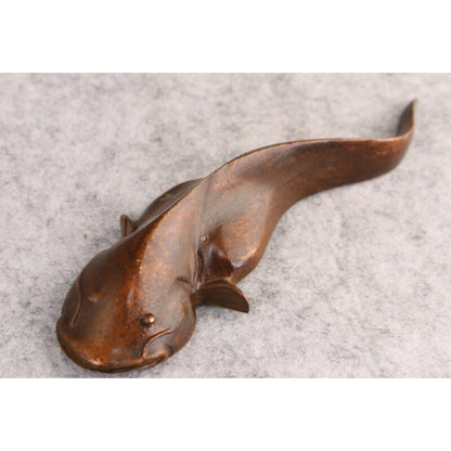 Chinese Bronze Fish Catfish Statue Figure Collection Tea Pet Table Decor