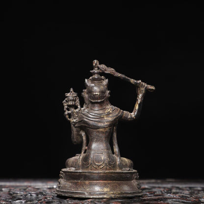 7.6"Xizang Buddhism Temple Bronze Hold Sword Manjushri Tara Buddha Statue