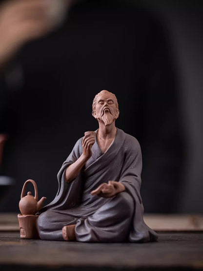 Chinese Zisha Clay Lu Yu Statue Tea Sage Tasting Figure Home Decor Ceramic Art