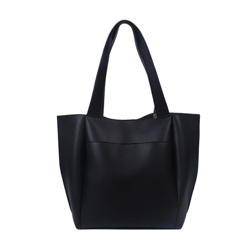 Leather Woman Tote Shopper Handbags Single Shoulder Bag with Outer Pocket