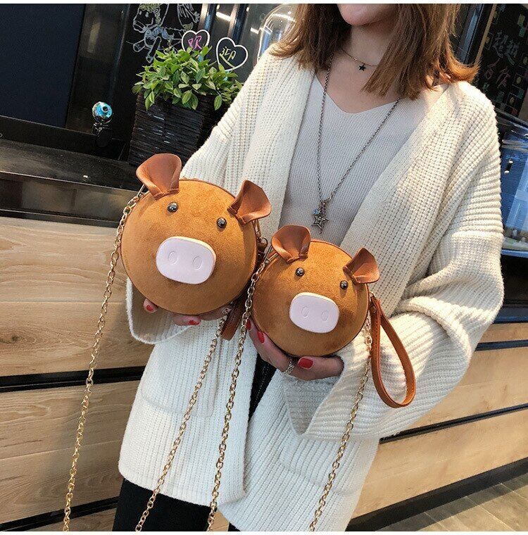 Cute Pig Shape Bag Ladies Piggy Tote Single Shoulder Chain Messenger Handbag