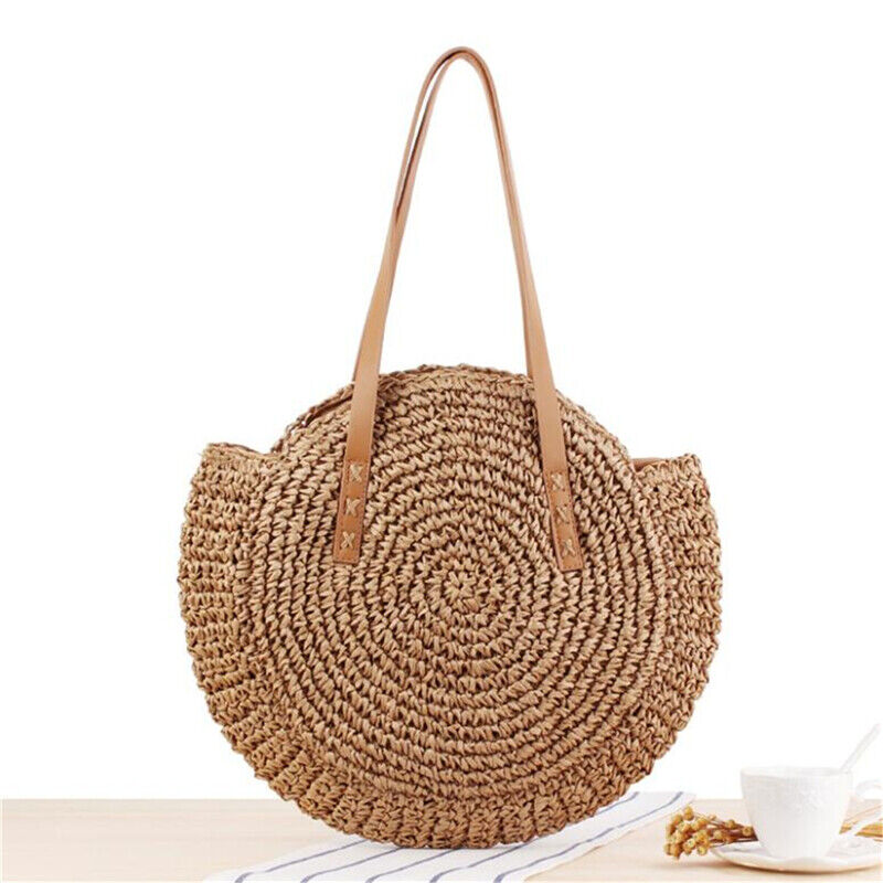 New Summer Casual Womens Soft Straw Beach Bag Large One-Shoulder Travel Bag