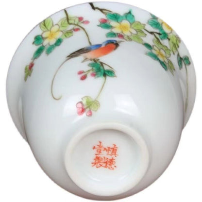 chinese jingdezhen porcelain famille rose tea cup :bird 0312