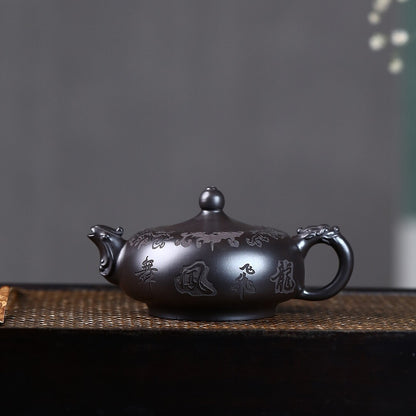 Original Ore Black Clay Tea Pot Yixing Zisha Handmade Pot 220ml Marked Teapots