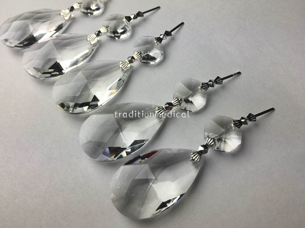 10Pcs Clear Crystal Teardrop Chandelier Prisms Pendant 38mm Lamp Lighting Part