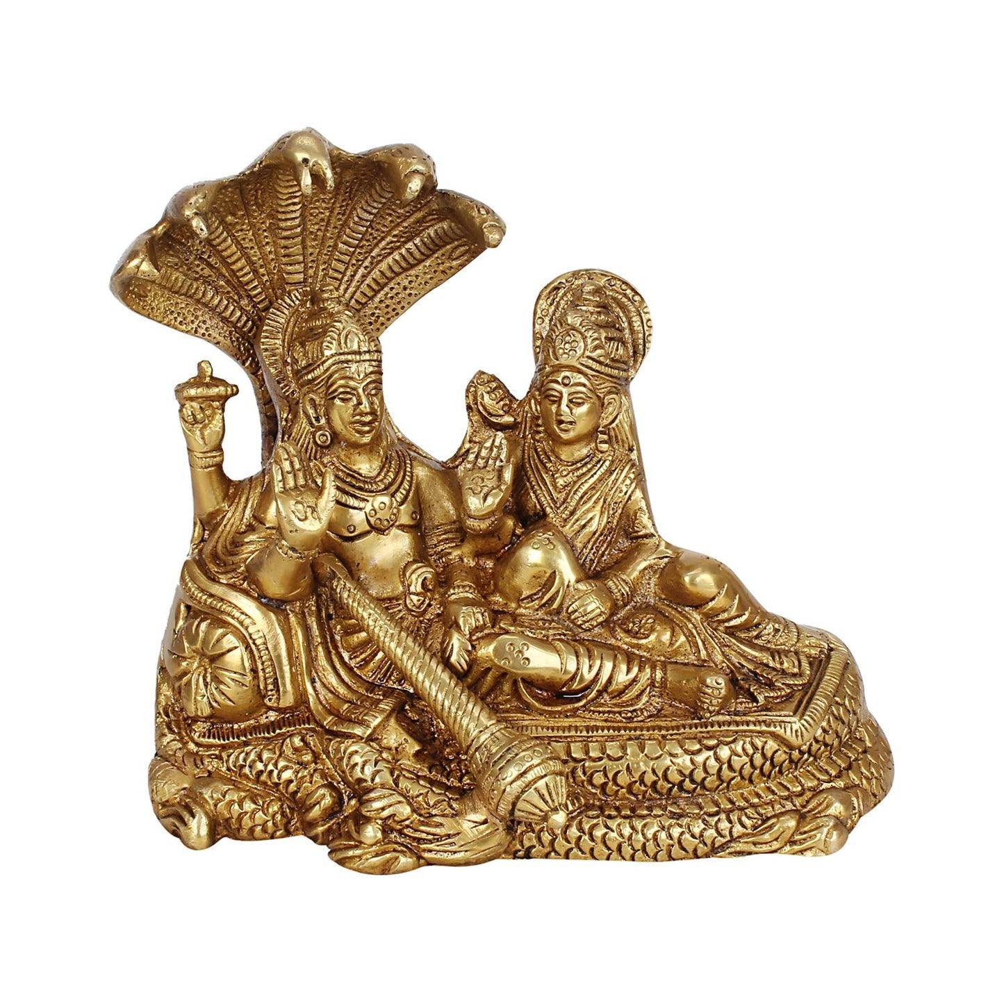 Hindu God Lord Brass Laxmi Vishnu Resting On Sheshnaag Idol Statue Figurine