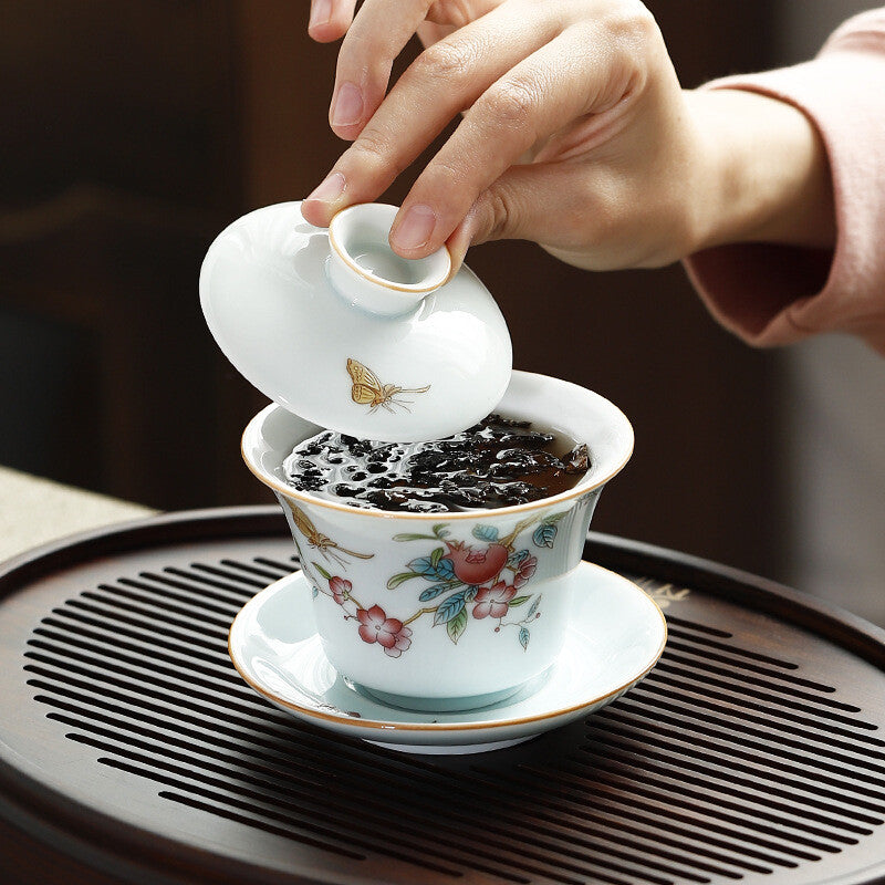 Ceramic Gaiwan Handpainted Tureen Porcelain Cup Bowl Saucer Sancai Tea Bowl New